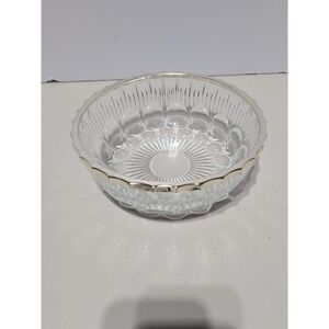 Vtg France Crystal Starburst Thumbprint Bowl Silverplate Rim 9in Diameter MCM